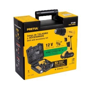 KIT TALADRO INALAMBRICO 3/8 Y ACCES. TALI-12PK2 PRETUL