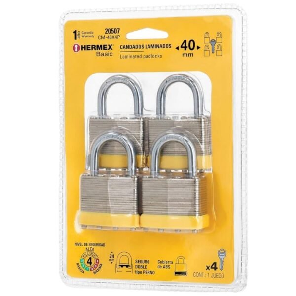 CANDADO LAMINADO 40MM 4 PZAS.